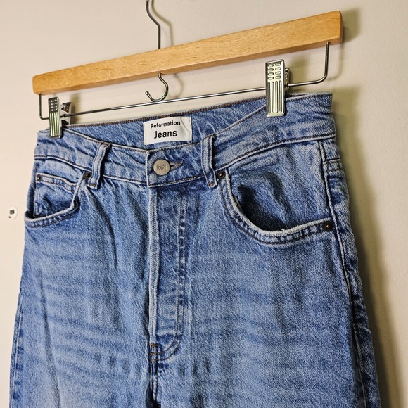 Reformation Jeans Cynthia High Rise Button Fly‎ Denim Light Wash Malta Size 26 - Picture 3 of 11